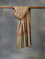 Beige Jali Embroidery Cashmere Pashmina Shawl