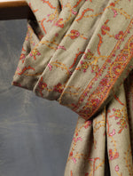 Beige Jali Embroidery Cashmere Pashmina Shawl