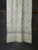 Ivory Blue Jali Embroidery Cashmere Pashmina Scarf