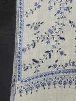 Ivory Blue Jali Embroidery Cashmere Pashmina Scarf