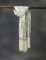 Ivory Blue Jali Embroidery Cashmere Pashmina Scarf