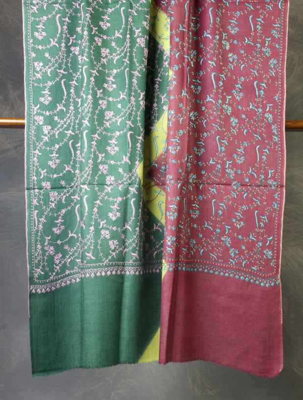Triple Dye  Jali Sozni Embroidery Shawl