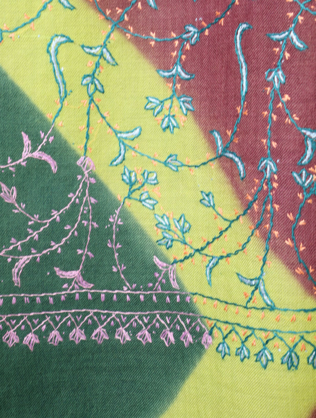 Triple Dye  Jali Sozni Embroidery Shawl