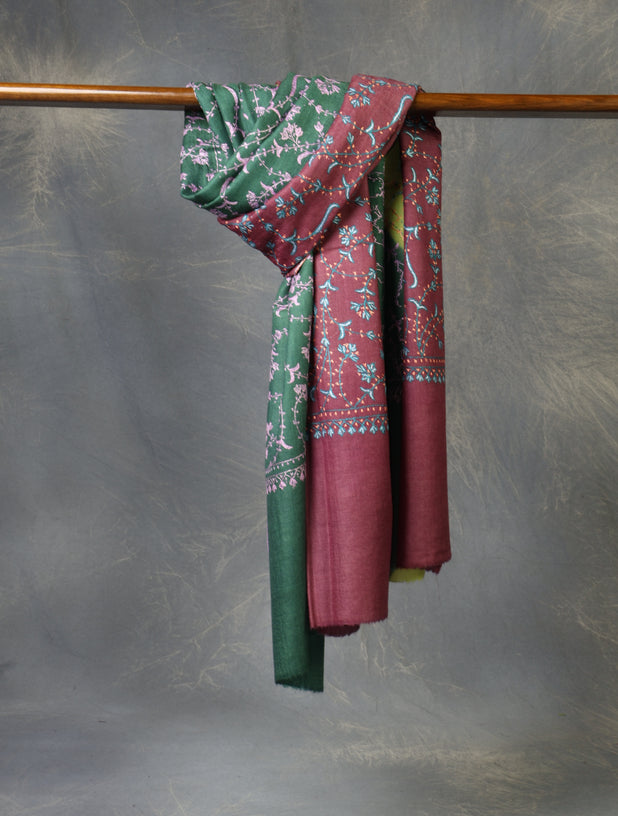 Triple Dye  Jali Sozni Embroidery Shawl