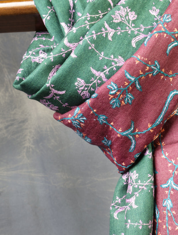 Triple Dye  Jali Sozni Embroidery Shawl
