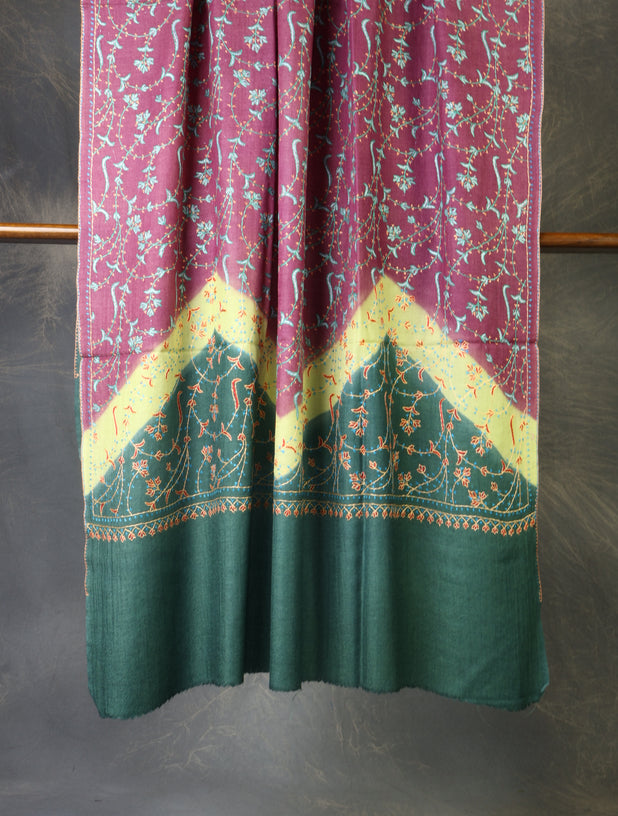 Triple Dye  Jali Sozni Embroidery Shawl