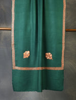Green colour with Small Zari Border Embroidery Fine Wool Scarf