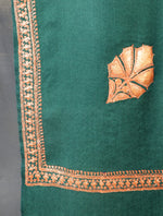 Green colour with Small Zari Border Embroidery Fine Wool Scarf