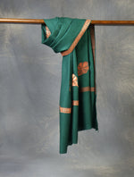 Green colour with Small Zari Border Embroidery Fine Wool Scarf
