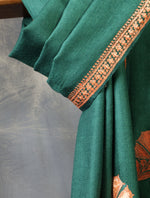 Green colour with Small Zari Border Embroidery Fine Wool Scarf