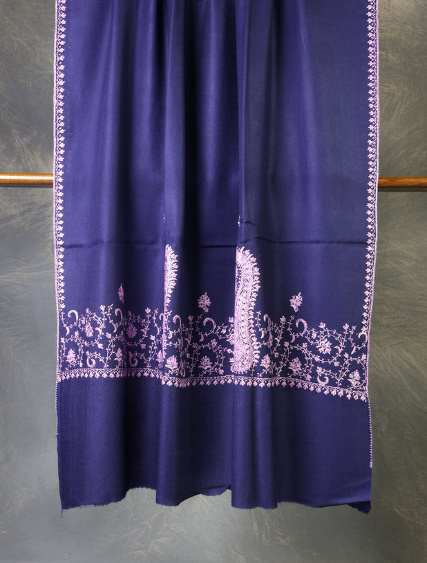 Navy Blue Base With Big Border Embroidery Merino Shawl