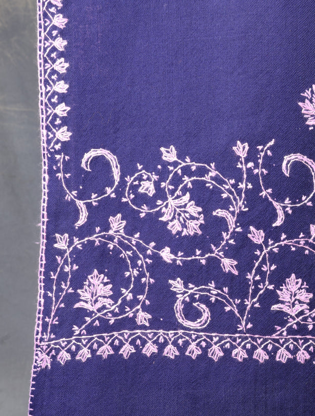 Navy Blue Base With Big Border Embroidery Merino Shawl