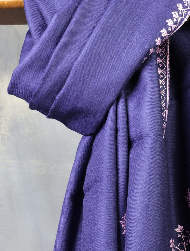 Navy Blue Base With Big Border Embroidery Merino Shawl