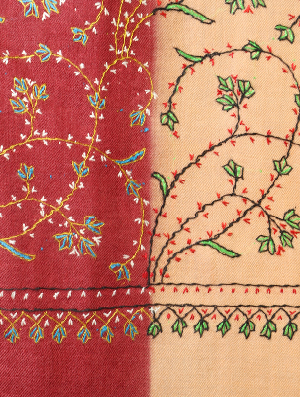 Triple Dye  Jali Sozni Embroidery Shawl