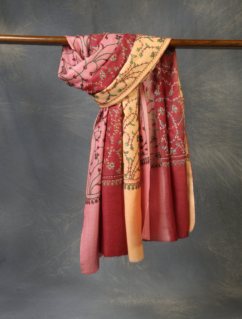 Triple Dye  Jali Sozni Embroidery Shawl
