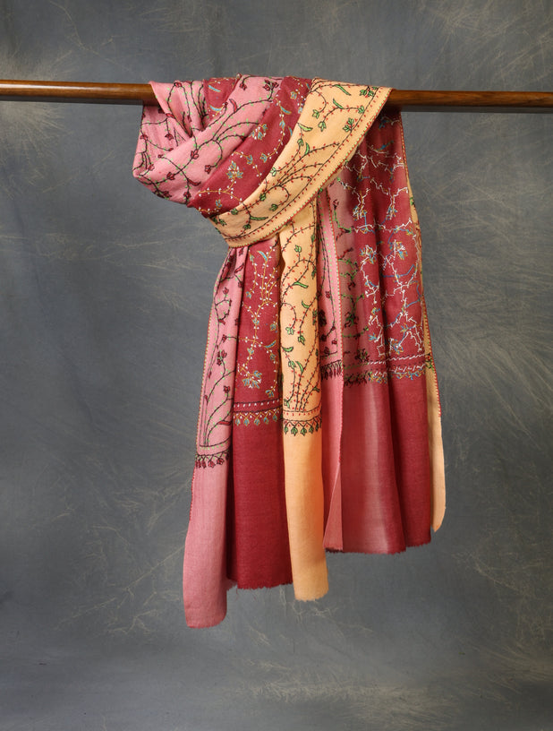 Triple Dye  Jali Sozni Embroidery Shawl