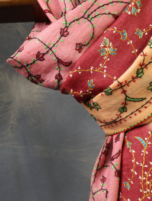 Triple Dye  Jali Sozni Embroidery Shawl