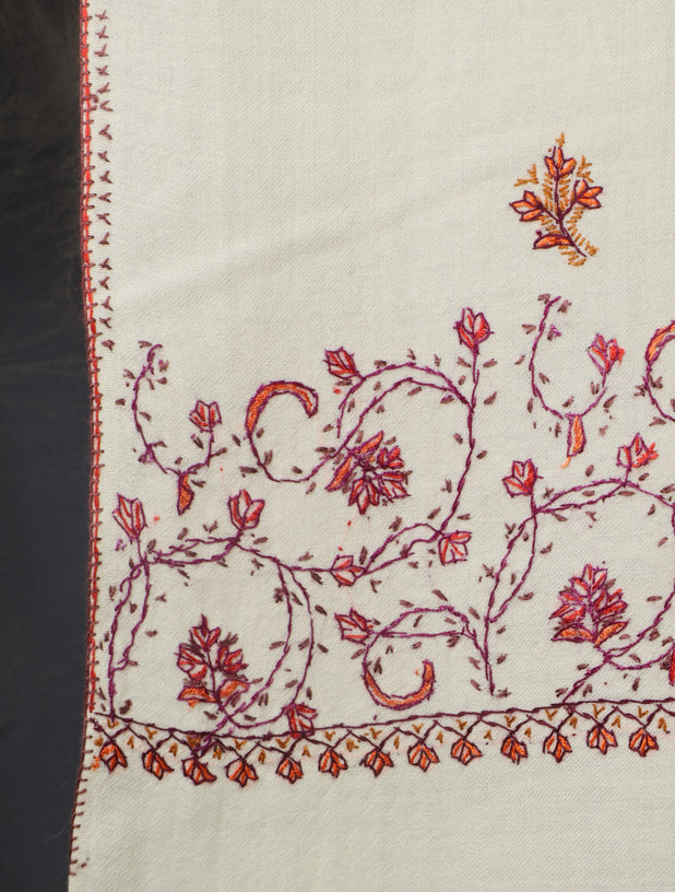 Ivory Base With Big Border Embroidery Merino Shawl