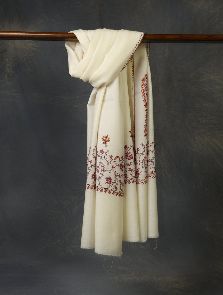 Ivory Base With Big Border Embroidery Merino Shawl