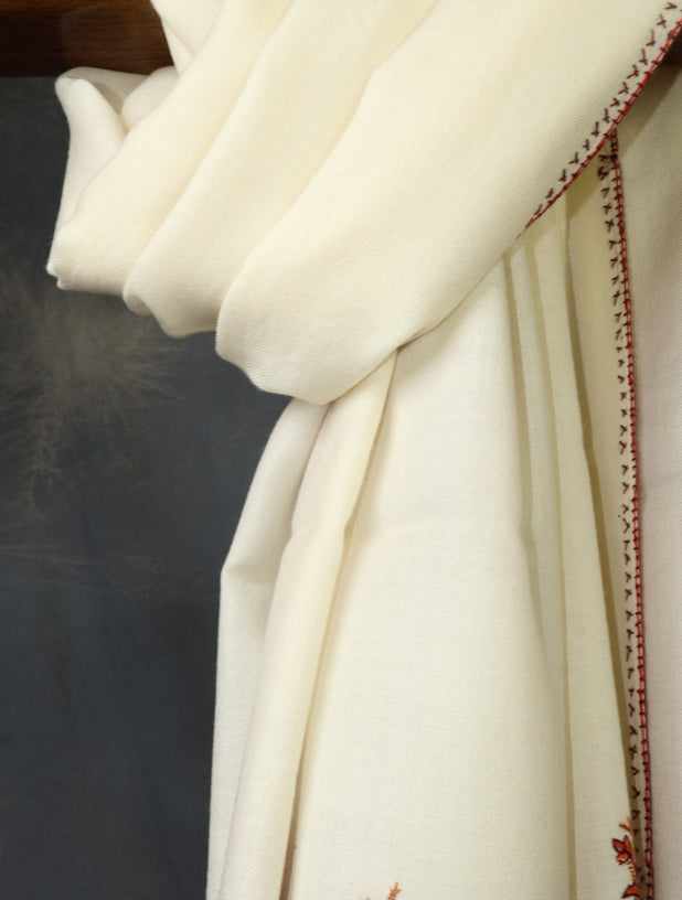 Ivory Base With Big Border Embroidery Merino Shawl