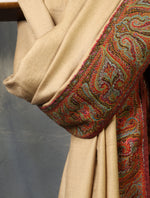 Natural Big Border Embroidery Antique Pashmina Shawl