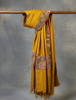 Mustard Big Border Embroidery Antique Pashmina Shawl