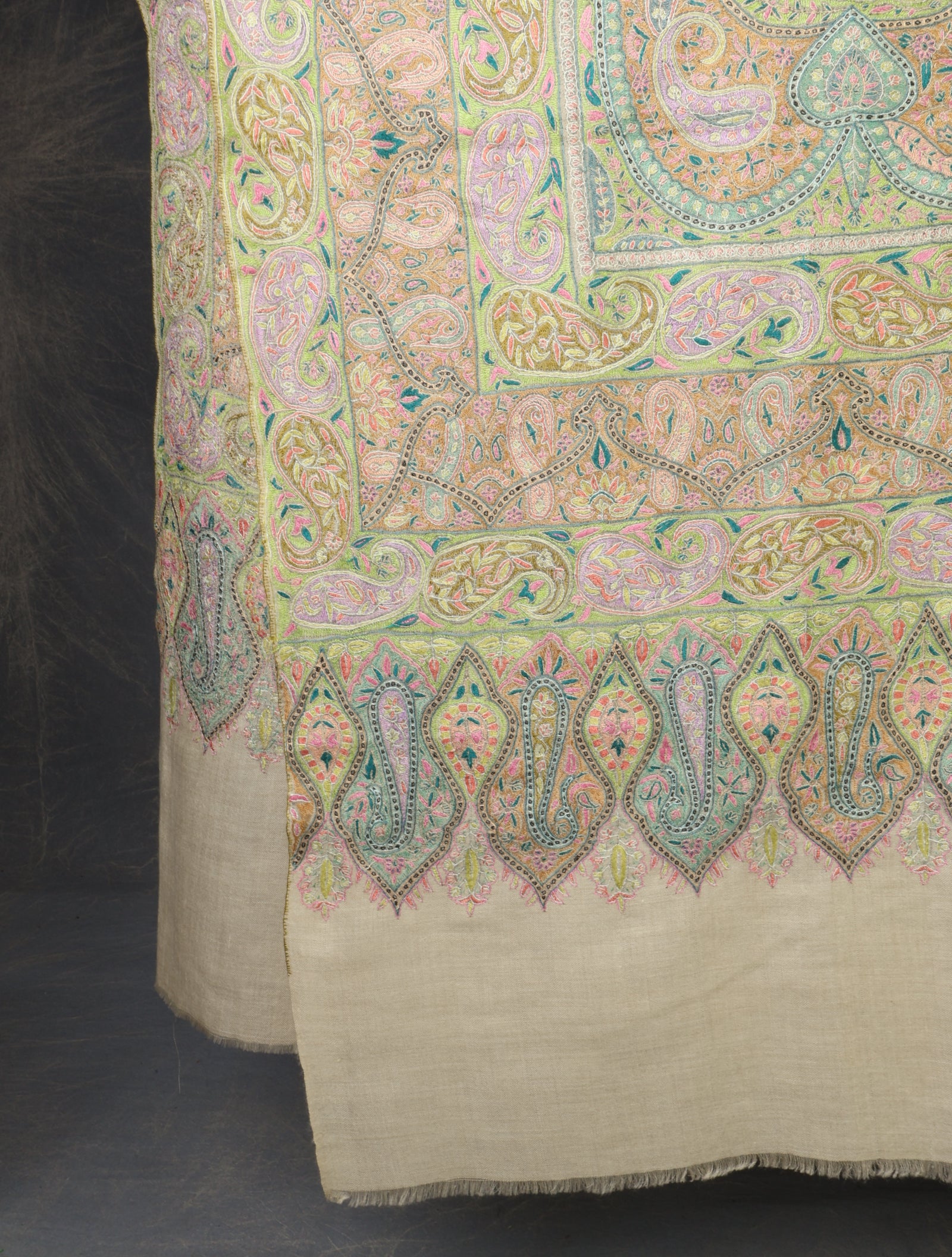 3 yard Ivory Jamawar Embroidery Cashmere Pashmina Shawl