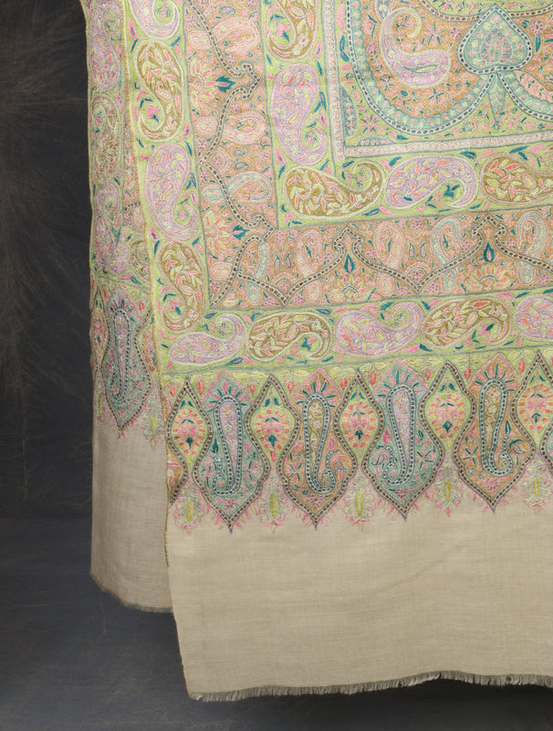 3 yard Ivory Jamawar Embroidery Cashmere Pashmina Shawl