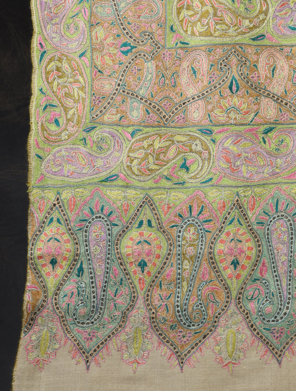 3 yard Ivory Jamawar Embroidery Cashmere Pashmina Shawl