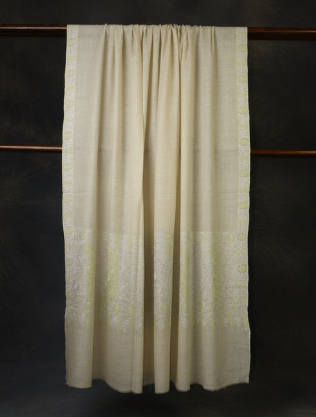 3 yard Ivory Big Border Embroidery Cashmere Pashmina Shawl