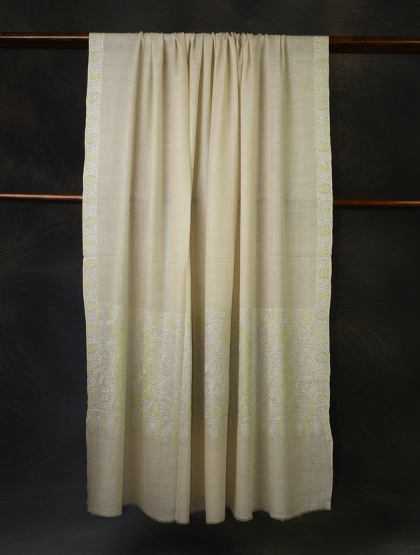 3 yard Ivory Big Border Embroidery Cashmere Pashmina Shawl