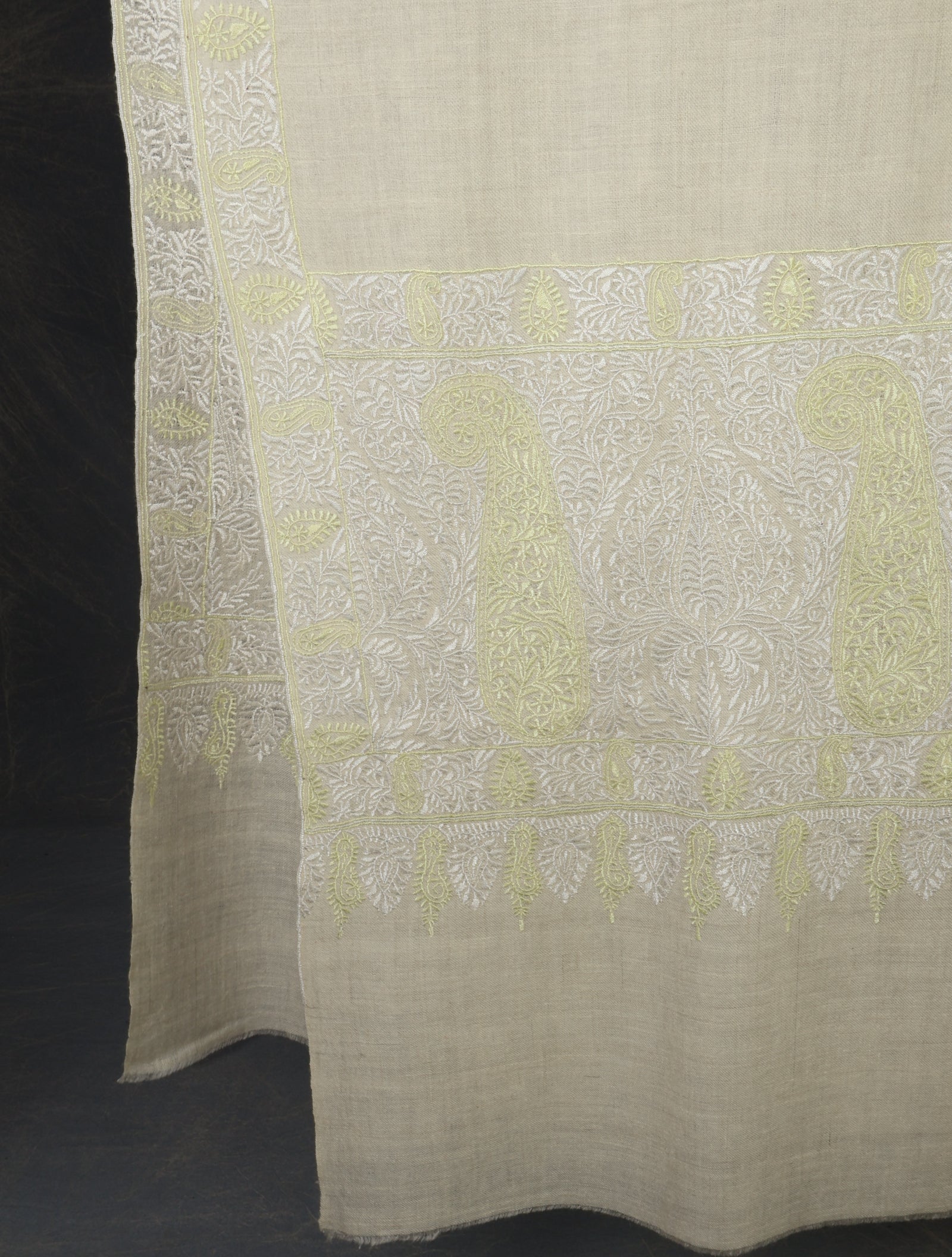 3 yard Ivory Big Border Embroidery Cashmere Pashmina Shawl