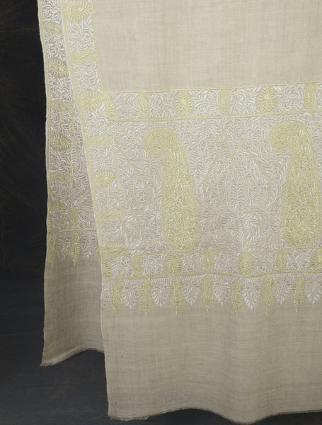 3 yard Ivory Big Border Embroidery Cashmere Pashmina Shawl