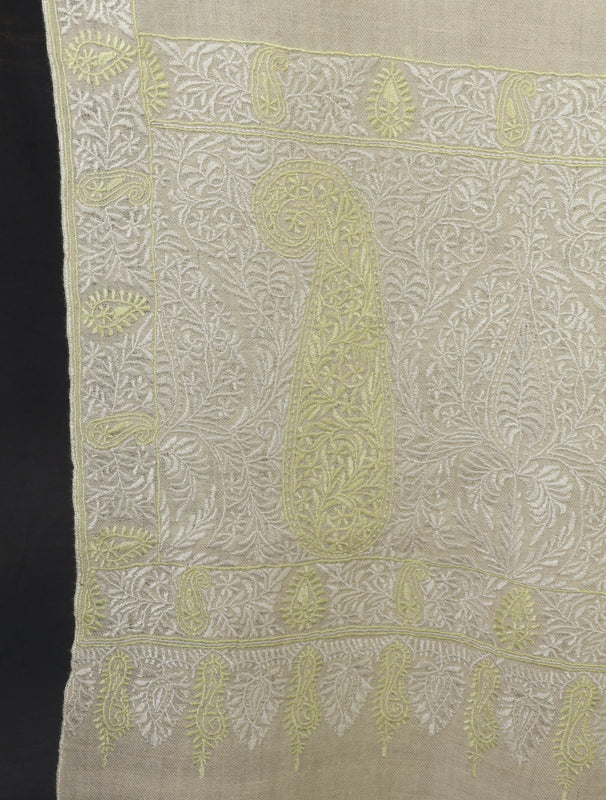 3 yard Ivory Big Border Embroidery Cashmere Pashmina Shawl