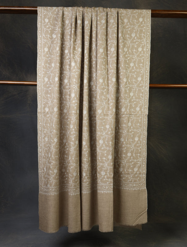 3 yard Natural Jali Embroidery Cashmere Pashmina Shawl