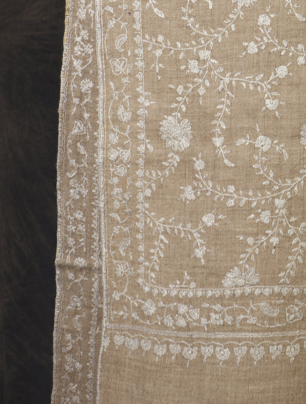 3 yard Natural Jali Embroidery Cashmere Pashmina Shawl