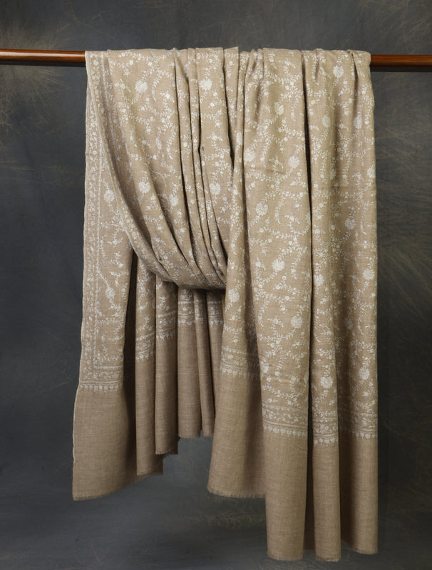 3 yard Natural Jali Embroidery Cashmere Pashmina Shawl
