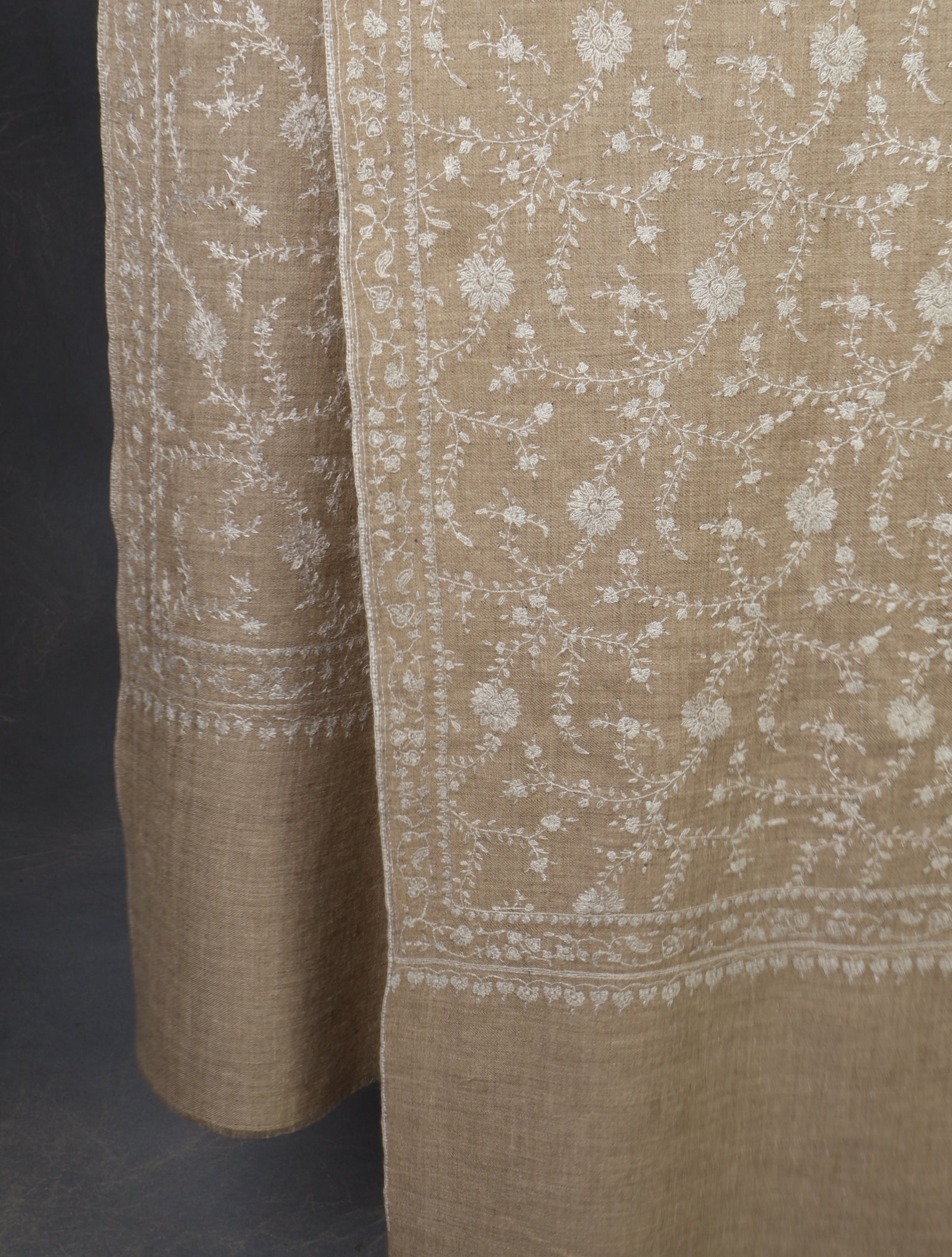 3 yard Natural Jali Embroidery Cashmere Pashmina Shawl