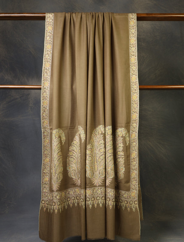 3 yard Beige Big Border Embroidery Cashmere Pashmina Shawl