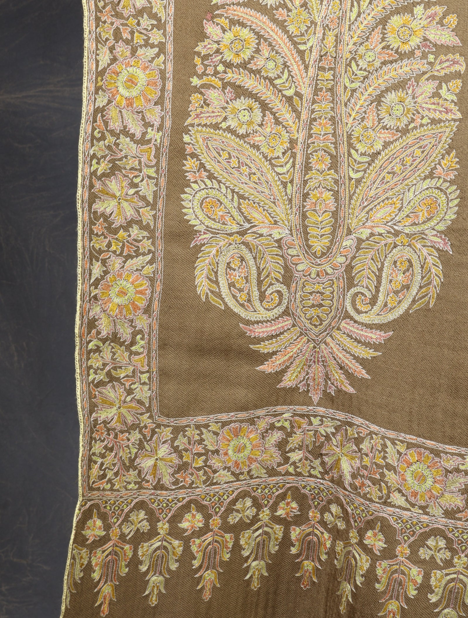 3 yard Beige Big Border Embroidery Cashmere Pashmina Shawl