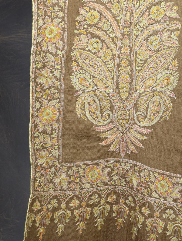 3 yard Beige Big Border Embroidery Cashmere Pashmina Shawl