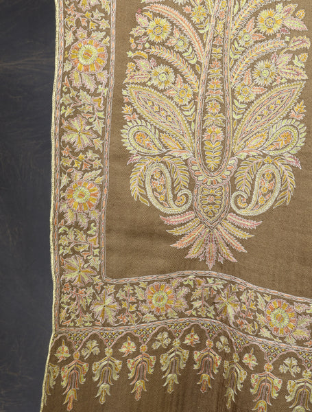 3 yard Beige Big Border Embroidery Cashmere Pashmina Shawl