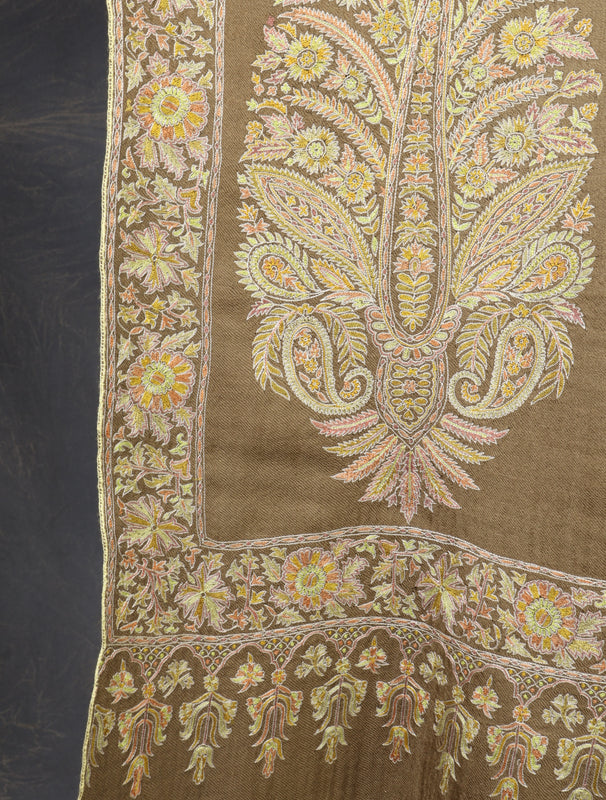 3 yard Beige Big Border Embroidery Cashmere Pashmina Shawl