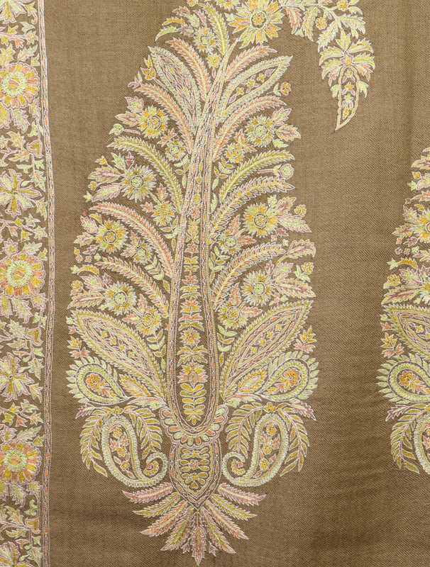 3 yard Beige Big Border Embroidery Cashmere Pashmina Shawl