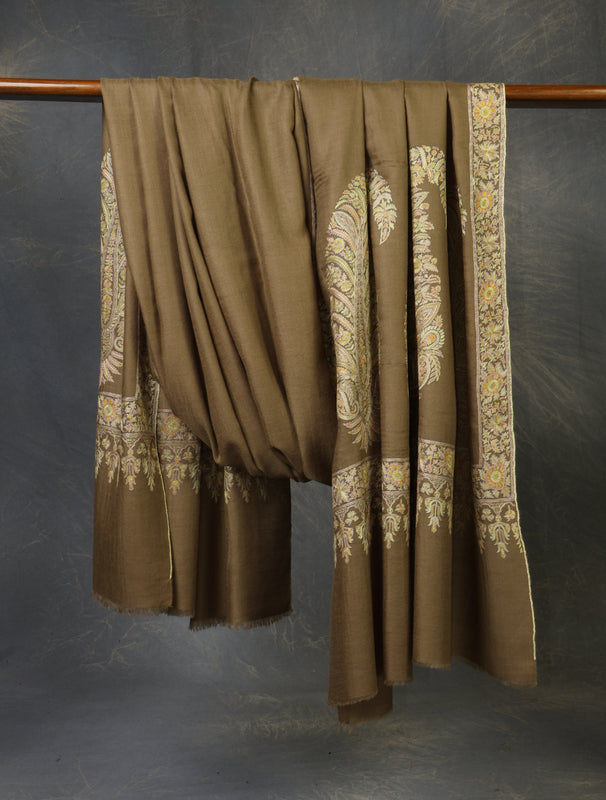3 yard Beige Big Border Embroidery Cashmere Pashmina Shawl