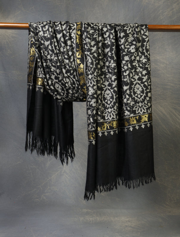 2.5 yard Black Kani Cashmere Pashmina Shawl