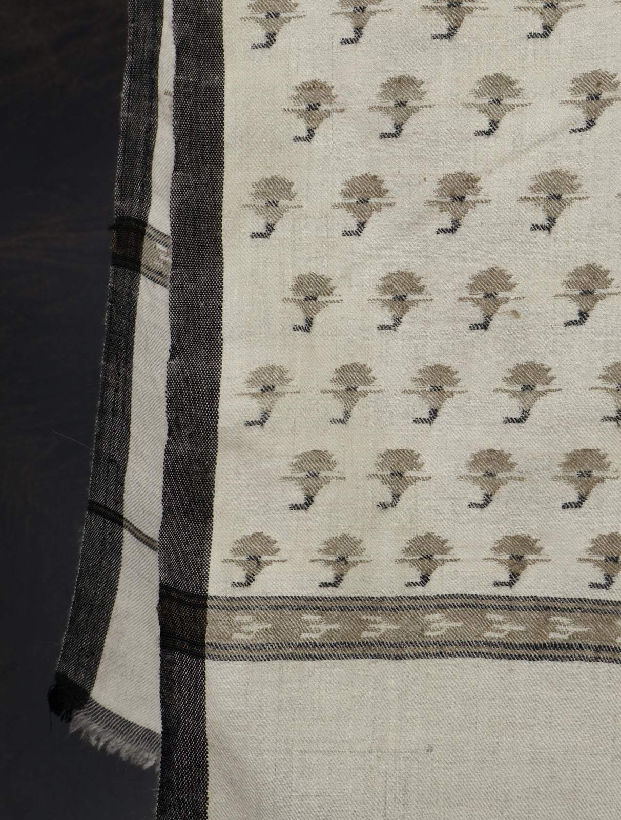 Ivory Black Buteh Pashmina Kani Shawl