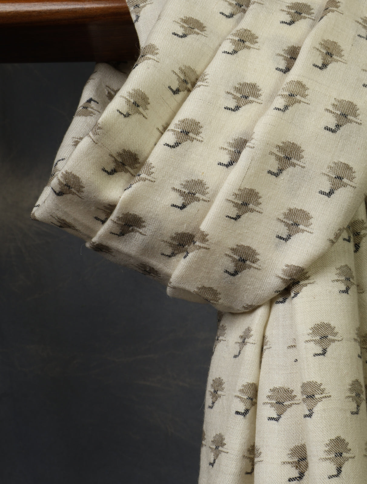 Ivory Black Buteh Pashmina Kani Shawl