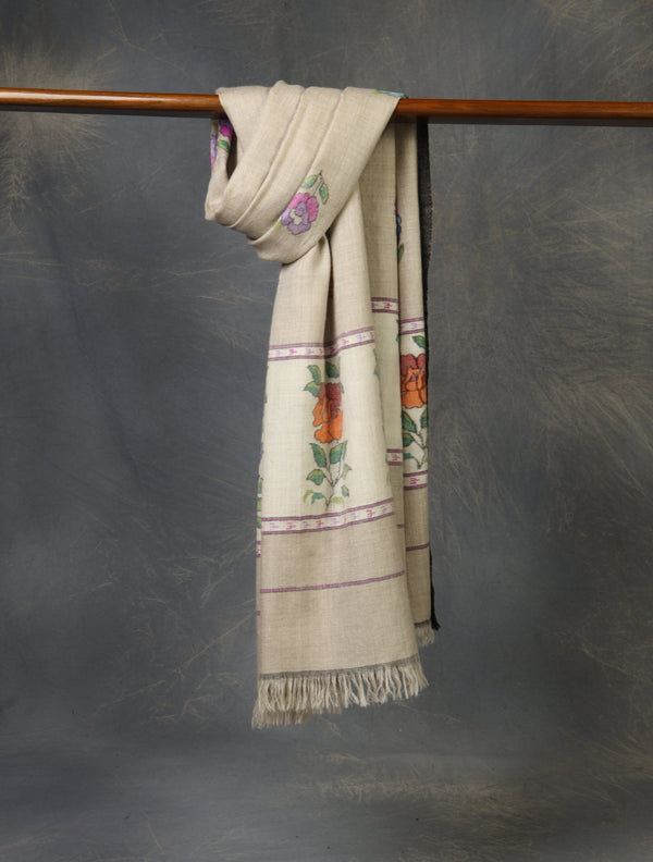 Natural Kani Floral Buteh Pashmina Shawl – Authentic Kashmir Kani Shawl