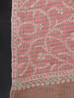 Pink Checkered Base Jali Embroidery Cashmere Pashmina Shawl